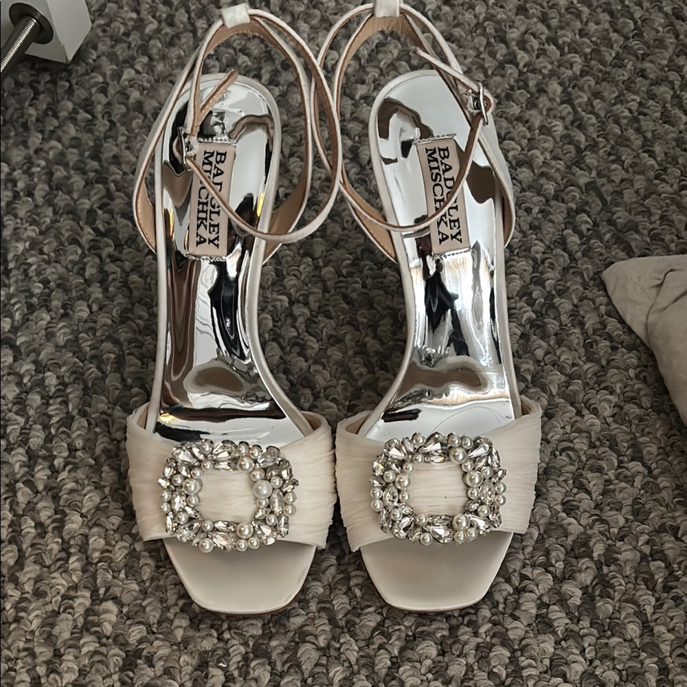 Badgley Mischka - white shoes with pearls and crystals - bridal